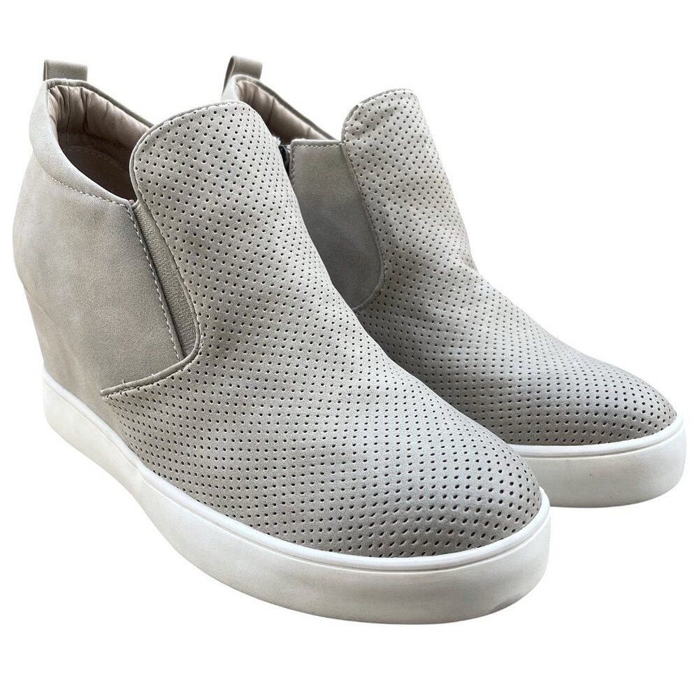 Light Gray Wedge Sneaker Booties Slip On Perforated Upper US 7–7.5